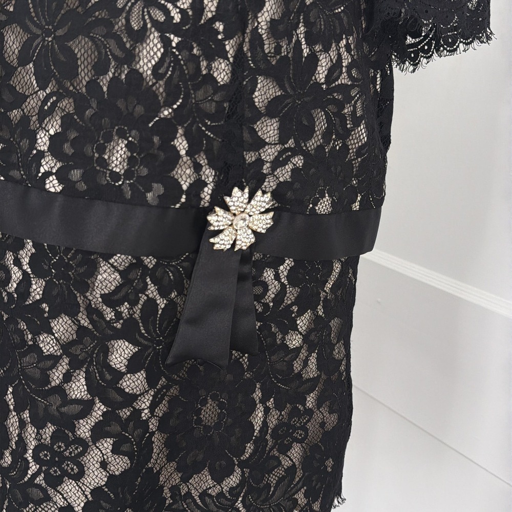 Vintage Talbots Top Womens 16 Black Lace Blouse Rhinestone Cocktail Party USA - Picture 8 of 10